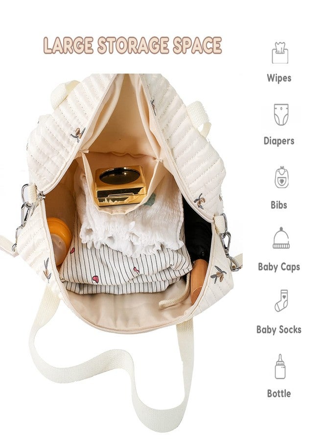 SONARIN Embroidery Diaper Bag Tote,Stylish Large Capacity Nappy Changing Bag Portable Travel Mommy Bag with Stroller Straps(Bear) - Image 4